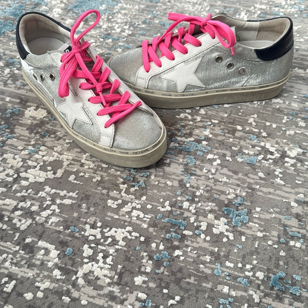 Silver metallic Golden Goose Hi Star size  36 worn twice